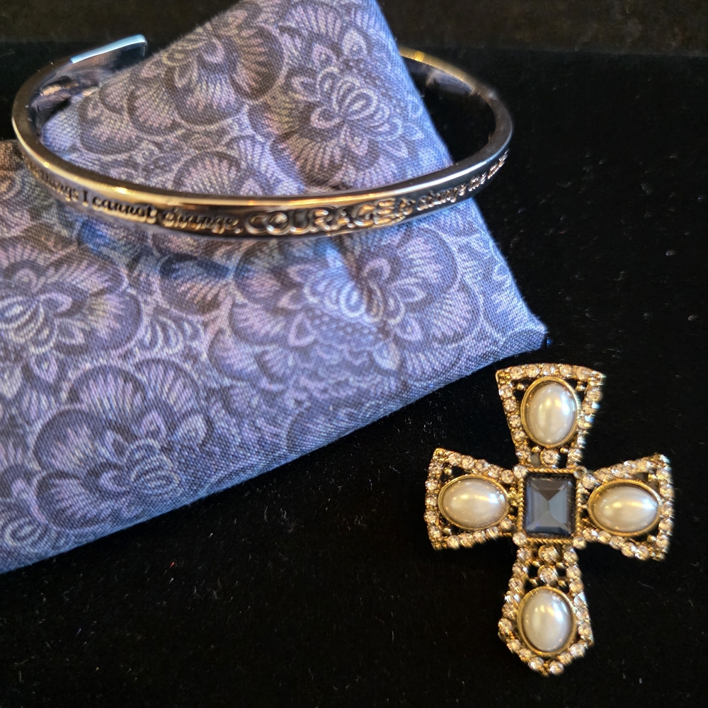 Serenity Prayer Brooch And Bracelet Duo.  Unisex